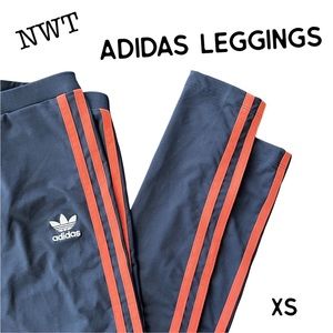 NWT Adidas Navy & Orange Leggings pants skinny leeg size XS